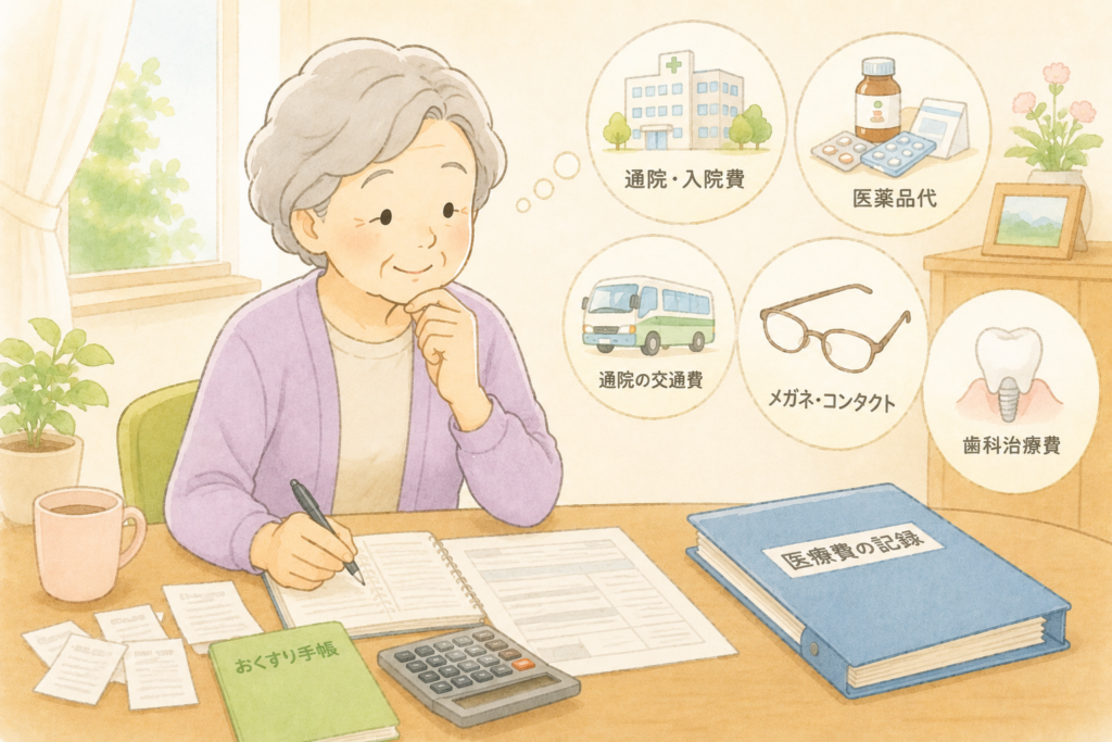 医療費控除の対象費用や10万円の基準、申告の流れをまとめたイラスト